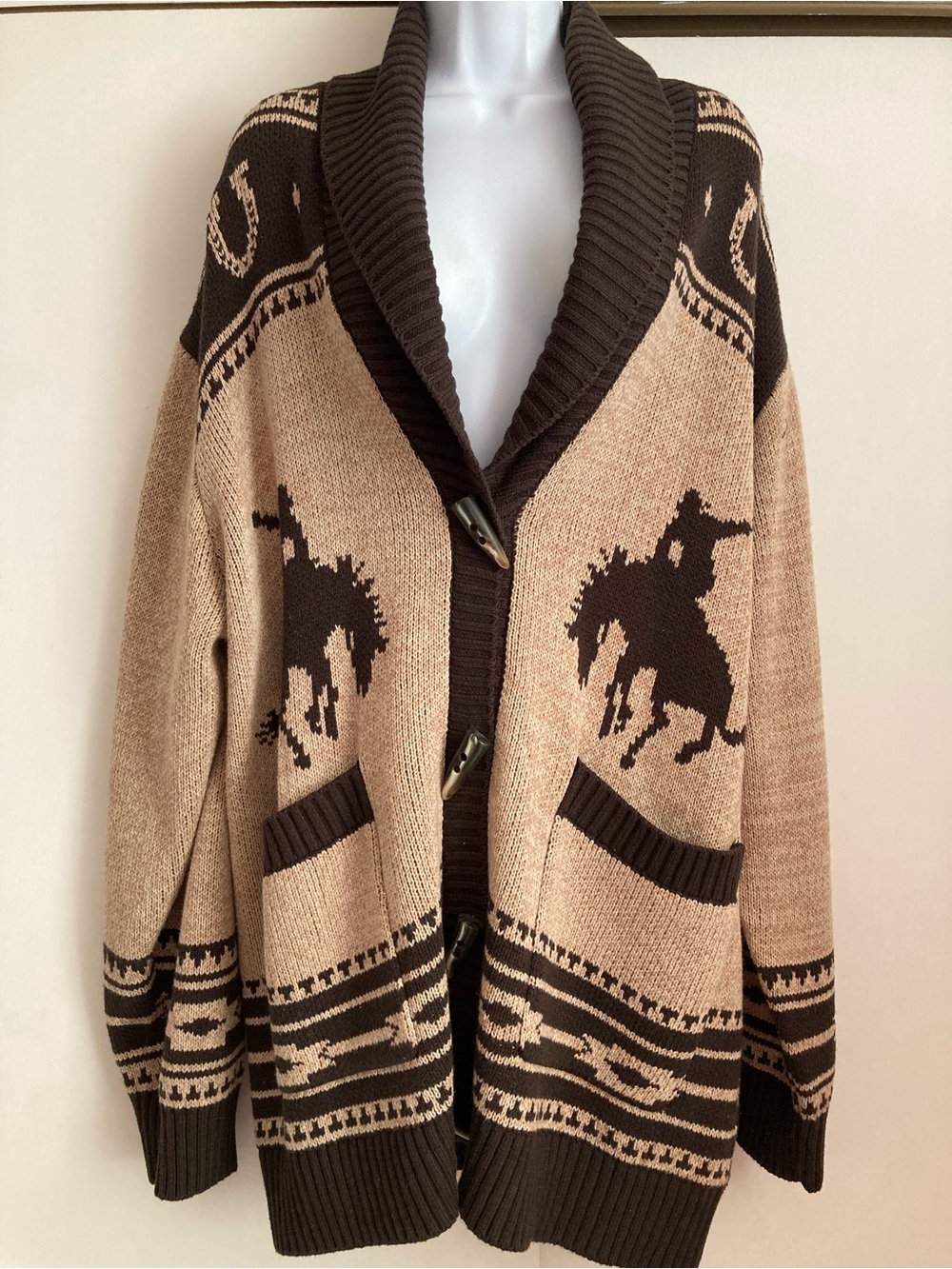 Wrangler Retro Chocolate & Tan Desert Western Sweater Knit Cardigan, NWT Sz XXL
